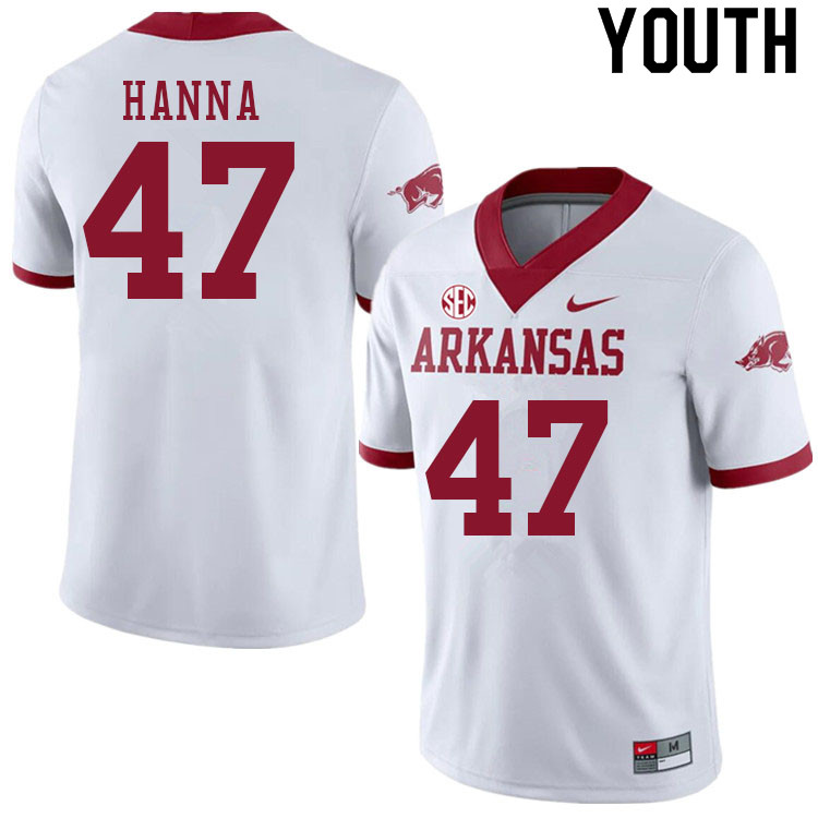 Youth #47 Jordan Hanna Arkansas Razorbacks College Football Jerseys Sale-Alternate White - Click Image to Close